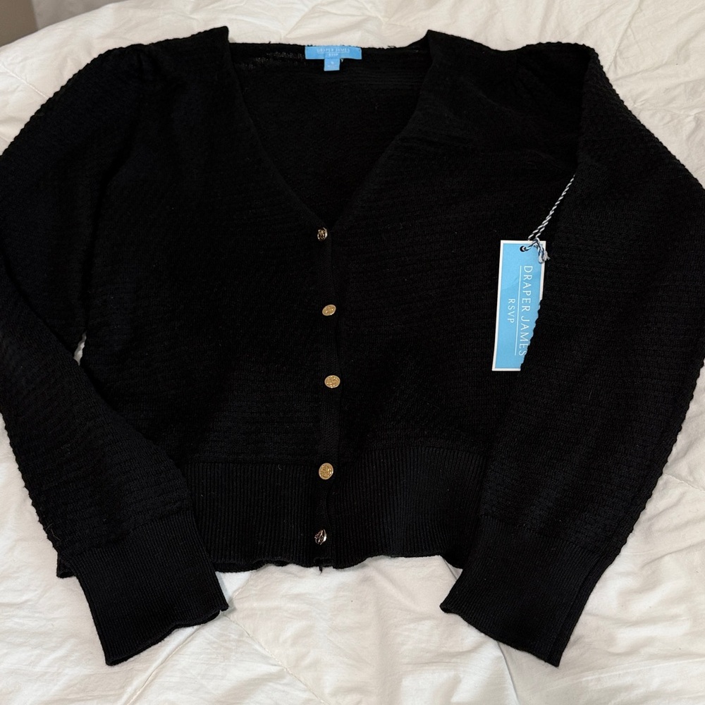 Draper James Black Button-Up Cardigan